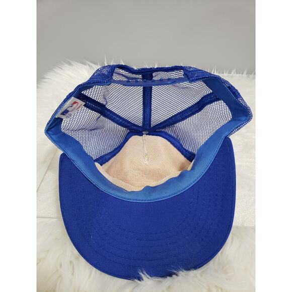 VINTAGE 90s Rare Chicago Cubs Pennant Fever Blue/White Striped Mesh Snapback Hat - Picture 5 of 7